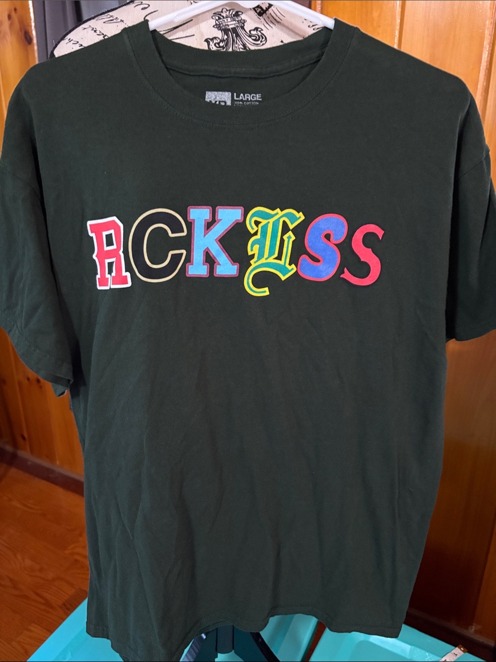 Young & Reckless Dark Green Graphic Tee with Multicolor Letters